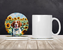 Load image into Gallery viewer, Brittany Spaniel in Sunflowers Large Sandstone Coasters Pack of 4