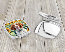 Load image into Gallery viewer, Brittany Spaniel in Sunflowers Compact Mirror – Stylish Purse Mirror with Artistic Covers