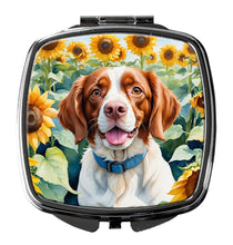 Load image into Gallery viewer, Brittany Spaniel in Sunflowers Compact Mirror – Stylish Purse Mirror with Artistic Covers