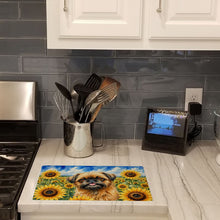 Load image into Gallery viewer, Brussels Griffon in Sunflowers Cutting Board Tempered Glass Kitchen Cutting Surface, Heat Resistant Chopping Board with Non-Slip Feet, Decorative Food Prep &amp; Serving