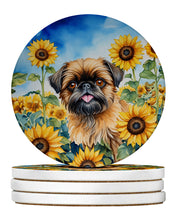 Load image into Gallery viewer, Brussels Griffon in Sunflowers Large Sandstone Coasters Pack of 4