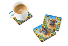 Load image into Gallery viewer, Bullmastiff in Sunflowers Coasters - Set of 4 Lightweight Foam, Absorbent Drink Coasters