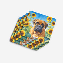 Load image into Gallery viewer, Bullmastiff in Sunflowers Coasters - Set of 4 Lightweight Foam, Absorbent Drink Coasters