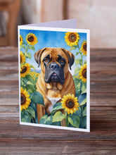 Load image into Gallery viewer, Bullmastiff in Sunflowers Greeting Cards - Blank Note Cards – 8-Pack of Artist-Designed Cards with Envelopes