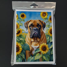 Load image into Gallery viewer, Bullmastiff in Sunflowers Greeting Cards - Blank Note Cards – 8-Pack of Artist-Designed Cards with Envelopes