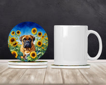 Load image into Gallery viewer, Bullmastiff in Sunflowers Large Sandstone Coasters Pack of 4