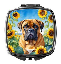 Load image into Gallery viewer, Bullmastiff in Sunflowers Compact Mirror – Stylish Purse Mirror with Artistic Covers