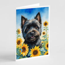 Load image into Gallery viewer, Cairn Terrier in Sunflowers Greeting Cards - Blank Note Cards – 8-Pack of Artist-Designed Cards with Envelopes