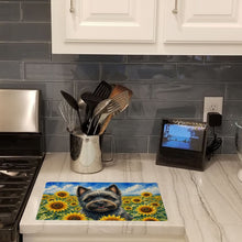 Load image into Gallery viewer, Cairn Terrier in Sunflowers Cutting Board Tempered Glass Kitchen Cutting Surface, Heat Resistant Chopping Board with Non-Slip Feet, Decorative Food Prep &amp; Serving
