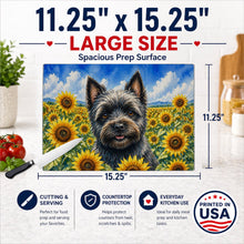 Load image into Gallery viewer, Cairn Terrier in Sunflowers Cutting Board Tempered Glass Kitchen Cutting Surface, Heat Resistant Chopping Board with Non-Slip Feet, Decorative Food Prep &amp; Serving