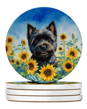 Load image into Gallery viewer, Cairn Terrier in Sunflowers Large Sandstone Coasters Pack of 4