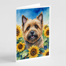 Load image into Gallery viewer, Cairn Terrier in Sunflowers Greeting Cards - Blank Note Cards – 8-Pack of Artist-Designed Cards with Envelopes