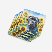 Load image into Gallery viewer, Cane Corso in Sunflowers Coasters - Set of 4 Lightweight Foam, Absorbent Drink Coasters