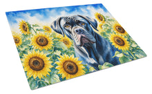 Load image into Gallery viewer, Cane Corso in Sunflowers Cutting Board Tempered Glass Kitchen Cutting Surface, Heat Resistant Chopping Board with Non-Slip Feet, Decorative Food Prep &amp; Serving