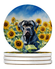 Load image into Gallery viewer, Cane Corso in Sunflowers Large Sandstone Coasters Pack of 4