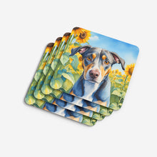 Load image into Gallery viewer, Catahoula in Sunflowers Coasters - Set of 4 Lightweight Foam, Absorbent Drink Coasters