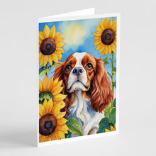 Load image into Gallery viewer, Cavalier Spaniel in Sunflowers Greeting Cards - Blank Note Cards – 8-Pack of Artist-Designed Cards with Envelopes