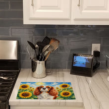 Load image into Gallery viewer, Cavalier Spaniel in Sunflowers Cutting Board Tempered Glass Kitchen Cutting Surface, Heat Resistant Chopping Board with Non-Slip Feet, Decorative Food Prep &amp; Serving