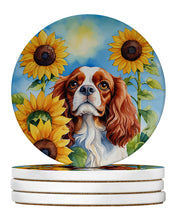 Load image into Gallery viewer, Cavalier Spaniel in Sunflowers Large Sandstone Coasters Pack of 4