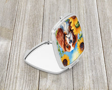 Load image into Gallery viewer, Cavalier Spaniel in Sunflowers Compact Mirror – Stylish Purse Mirror with Artistic Covers