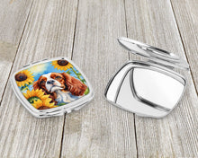 Load image into Gallery viewer, Cavalier Spaniel in Sunflowers Compact Mirror – Stylish Purse Mirror with Artistic Covers