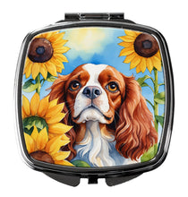 Load image into Gallery viewer, Cavalier Spaniel in Sunflowers Compact Mirror – Stylish Purse Mirror with Artistic Covers