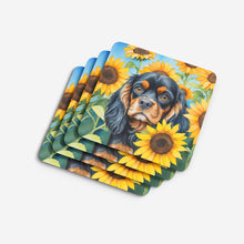 Load image into Gallery viewer, Cavalier Spaniel in Sunflowers Coasters - Set of 4 Lightweight Foam, Absorbent Drink Coasters