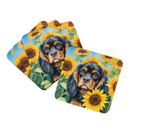 Load image into Gallery viewer, Cavalier Spaniel in Sunflowers Coasters - Set of 4 Lightweight Foam, Absorbent Drink Coasters