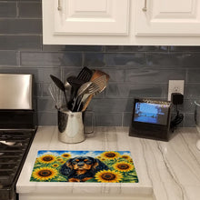Load image into Gallery viewer, Cavalier Spaniel in Sunflowers Cutting Board Tempered Glass Kitchen Cutting Surface, Heat Resistant Chopping Board with Non-Slip Feet, Decorative Food Prep &amp; Serving