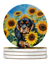 Load image into Gallery viewer, Cavalier Spaniel in Sunflowers Large Sandstone Coasters Pack of 4