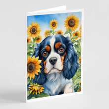 Load image into Gallery viewer, Cavalier Spaniel in Sunflowers Greeting Cards - Blank Note Cards – 8-Pack of Artist-Designed Cards with Envelopes