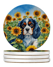 Load image into Gallery viewer, Cavalier Spaniel in Sunflowers Large Sandstone Coasters Pack of 4