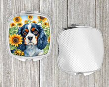 Load image into Gallery viewer, Cavalier Spaniel in Sunflowers Compact Mirror – Stylish Purse Mirror with Artistic Covers