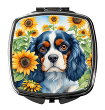 Load image into Gallery viewer, Cavalier Spaniel in Sunflowers Compact Mirror – Stylish Purse Mirror with Artistic Covers