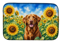 Load image into Gallery viewer, Chesapeake Bay Retriever in Sunflowers Dish Drying Mat Absorbent Dish Drying Mat Pad for Kitchen Counter Dish Drainer Mat for Countertop, 14 x 21", Multicolor