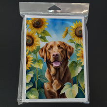 Load image into Gallery viewer, Chesapeake Bay Retriever in Sunflowers Greeting Cards - Blank Note Cards – 8-Pack of Artist-Designed Cards with Envelopes