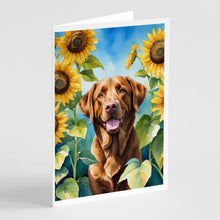 Load image into Gallery viewer, Chesapeake Bay Retriever in Sunflowers Greeting Cards - Blank Note Cards – 8-Pack of Artist-Designed Cards with Envelopes
