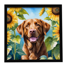 Load image into Gallery viewer, Chesapeake Bay Retriever in Sunflowers Framed Metal Print