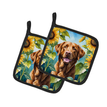 Load image into Gallery viewer, Chesapeake Bay Retriever in Sunflowers Pot Holders - Set of 2 Decorative Kitchen Helpers | Made in the USA