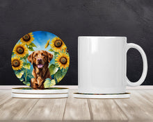 Load image into Gallery viewer, Chesapeake Bay Retriever in Sunflowers Large Sandstone Coasters Pack of 4