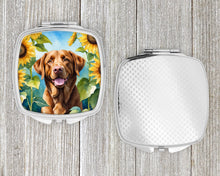 Load image into Gallery viewer, Chesapeake Bay Retriever in Sunflowers Compact Mirror – Stylish Purse Mirror with Artistic Covers