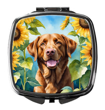 Load image into Gallery viewer, Chesapeake Bay Retriever in Sunflowers Compact Mirror – Stylish Purse Mirror with Artistic Covers