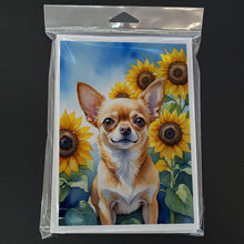 Load image into Gallery viewer, Chihuahua in Sunflowers Greeting Cards - Blank Note Cards – 8-Pack of Artist-Designed Cards with Envelopes