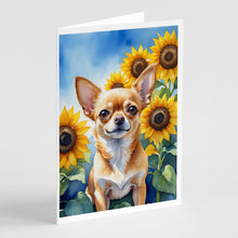 Load image into Gallery viewer, Chihuahua in Sunflowers Greeting Cards - Blank Note Cards – 8-Pack of Artist-Designed Cards with Envelopes
