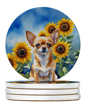 Load image into Gallery viewer, Chihuahua in Sunflowers Large Sandstone Coasters Pack of 4