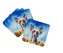 Load image into Gallery viewer, Chinese Crested in Sunflowers Coasters - Set of 4 Lightweight Foam, Absorbent Drink Coasters