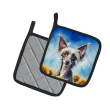 Load image into Gallery viewer, Chinese Crested in Sunflowers Pot Holders - Set of 2 Decorative Kitchen Helpers | Made in the USA
