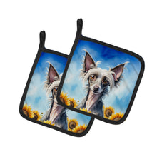Load image into Gallery viewer, Chinese Crested in Sunflowers Pot Holders - Set of 2 Decorative Kitchen Helpers | Made in the USA