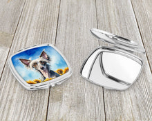 Load image into Gallery viewer, Chinese Crested in Sunflowers Compact Mirror – Stylish Purse Mirror with Artistic Covers