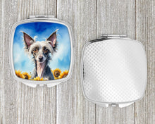 Load image into Gallery viewer, Chinese Crested in Sunflowers Compact Mirror – Stylish Purse Mirror with Artistic Covers